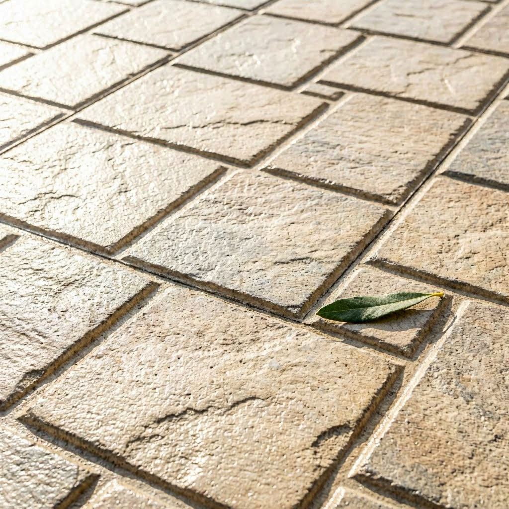durée de vie béton imprimé en parfait état après plus de 10 ans, texture pierre irrégulière dans le Var